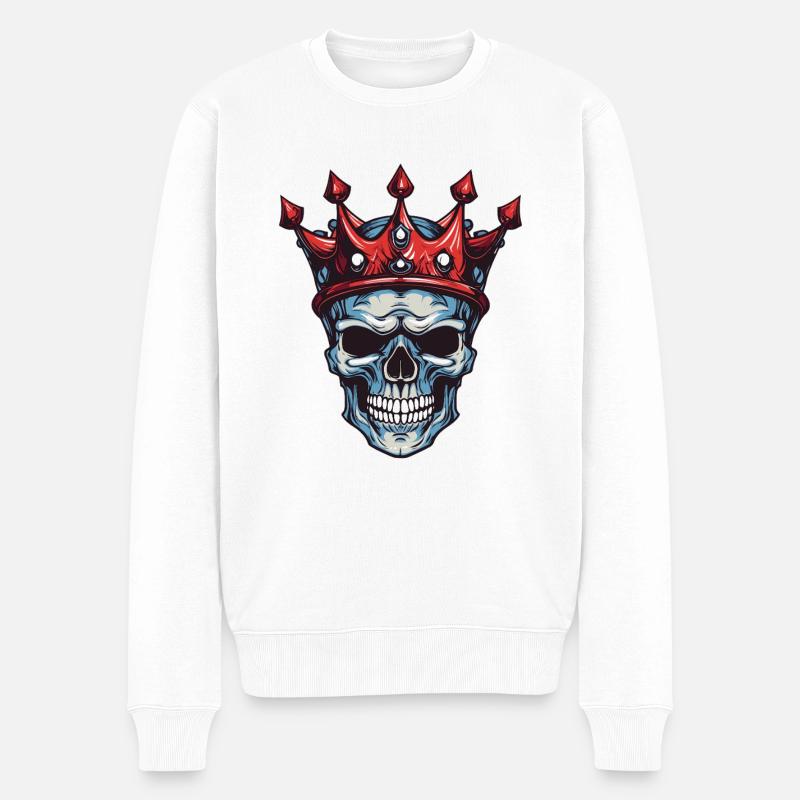Totenkopf König Krone - Männer Premium Bio Pullover - Weiß