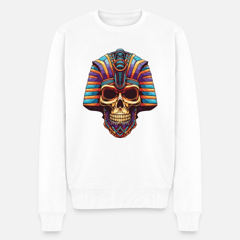 Pharao Totenkopf - Männer Premium Bio Pullover - Weiß