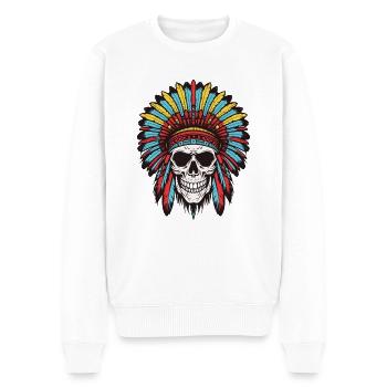 Crâne de chef indien Apache - Pull Premium bio Homme - blanc - Devant - Thijin (182cm)