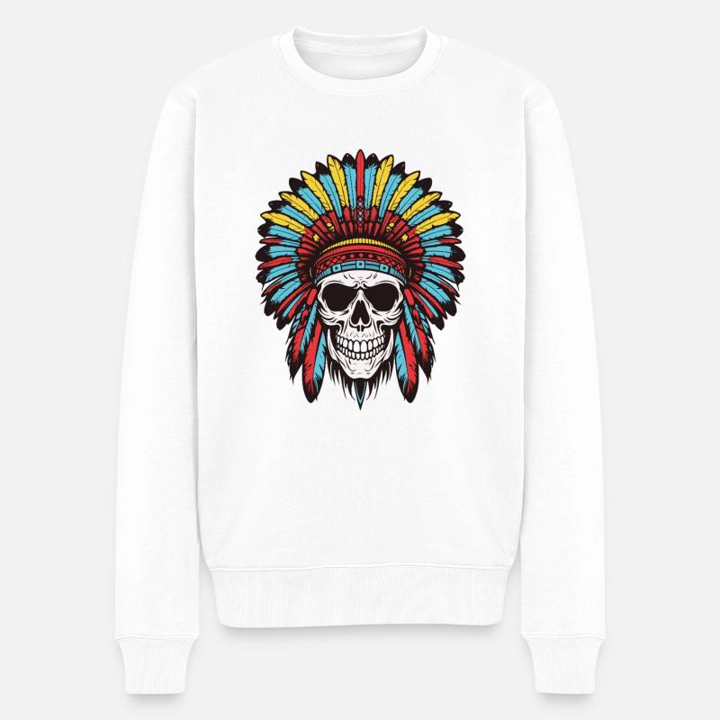 Apache Indianer Häuptling Totenkopf - Männer Premium Bio Pullover - Weiß