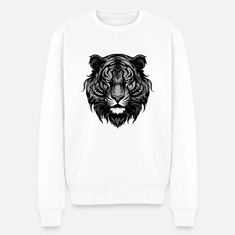 Tiger Portrait - Männer Premium Bio Pullover - Weiß