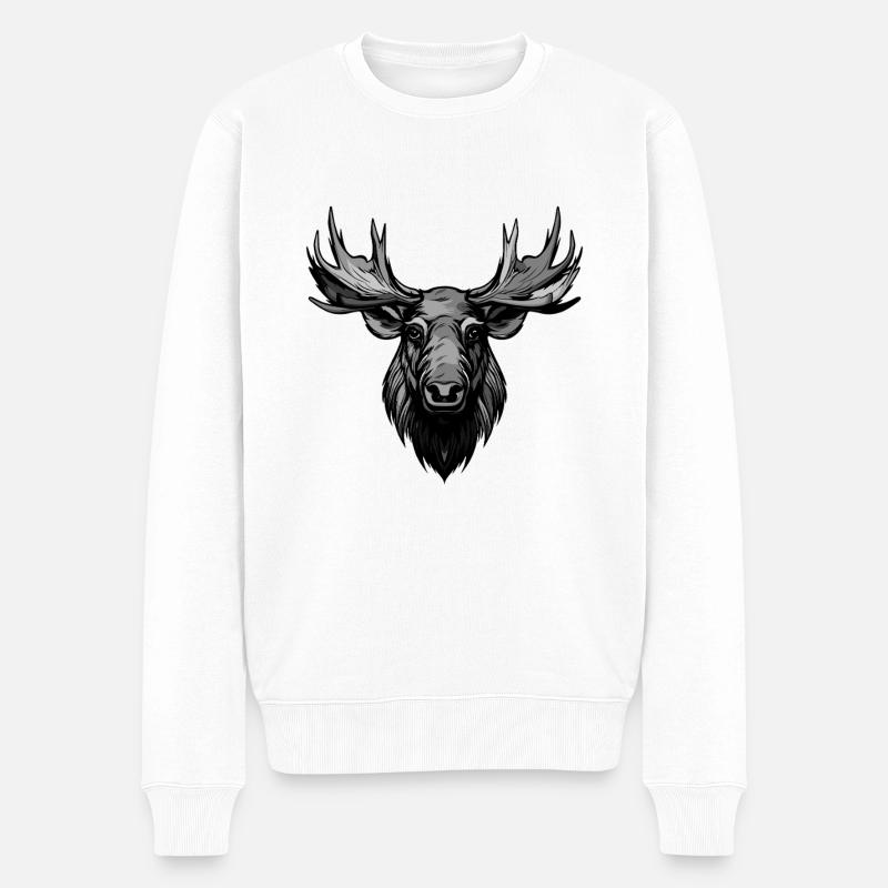 Elch Portrait - Männer Premium Bio Pullover - Weiß