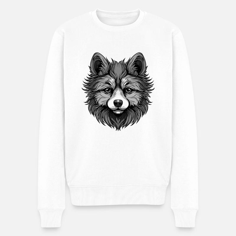 Pomeranian Hund Portrait - Männer Premium Bio Pullover - Weiß