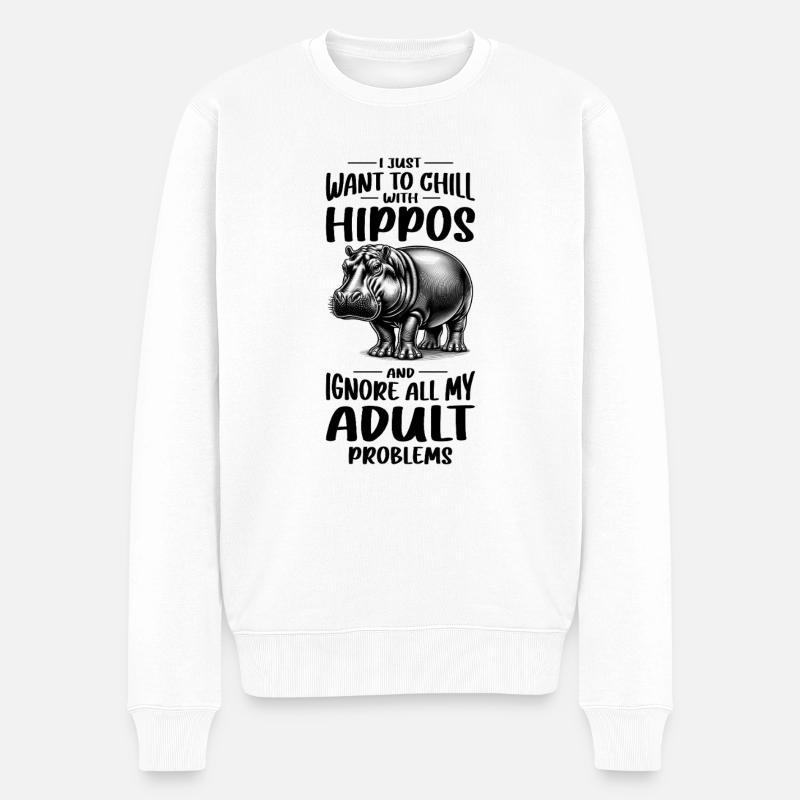 Nilpferd - Männer Premium Bio Pullover - Weiß