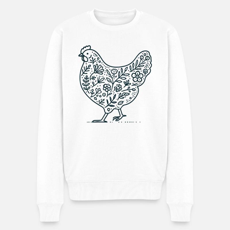 Ostern Huhn Florale Cottagecore Ästhetik - Männer Premium Bio Pullover - Weiß
