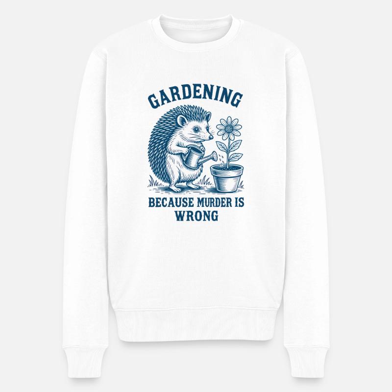 Lustiges Igel und Garten Design - Männer Premium Bio Pullover - Weiß