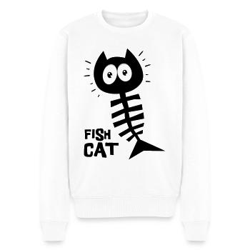 Poisson chat, humour, chat drôle - Pull Premium bio Homme - blanc - Devant - Thijin (182cm)