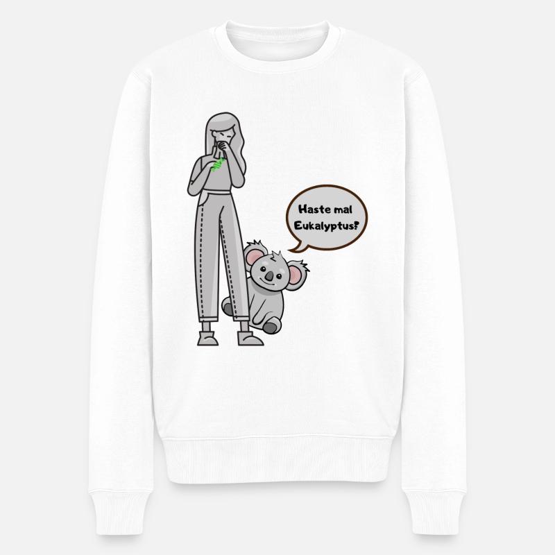 Koala fragt nach Eukalyptus - Männer Premium Bio Pullover - Weiß