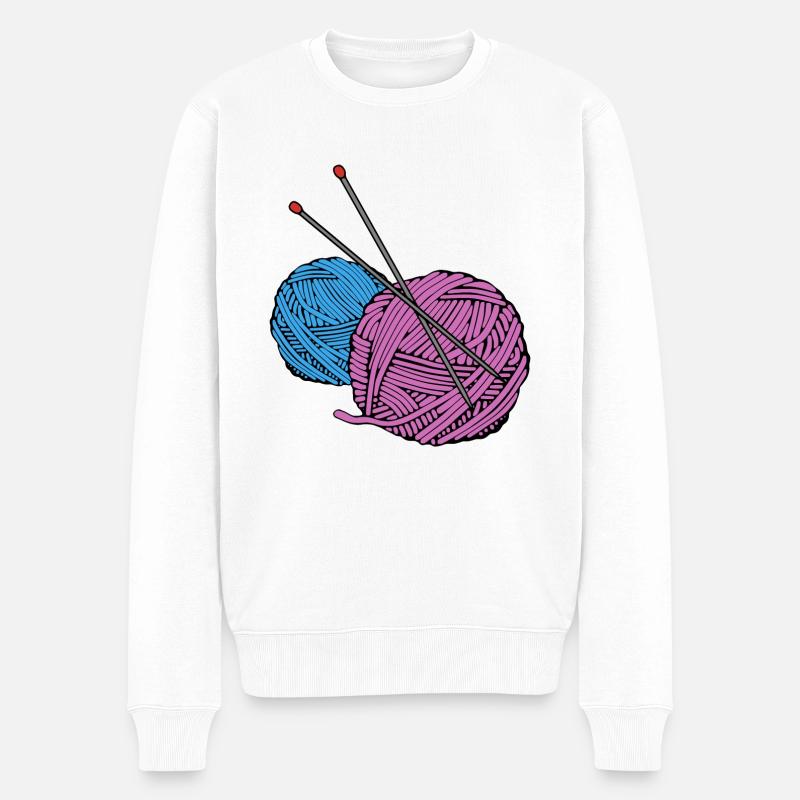 Stricken Garn Nadeln Hobby - Männer Premium Bio Pullover - Weiß