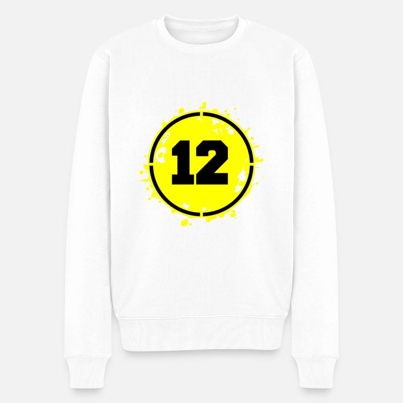 12 Zahl Klecks - Männer Premium Bio Pullover - Weiß
