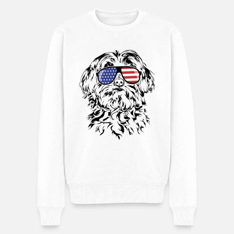 MALTESE America Flag Lunettes Wilsigns - Pull Premium bio Homme - blanc