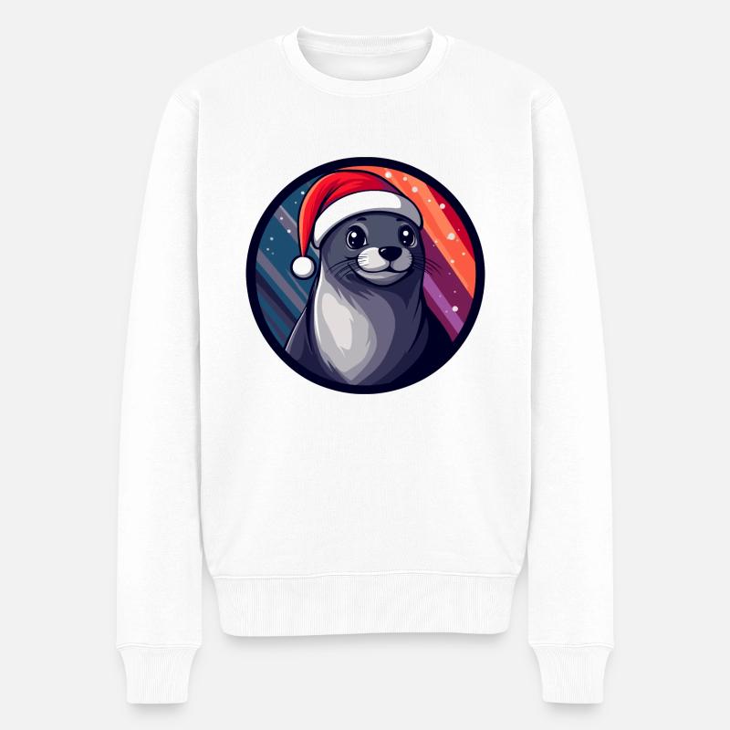 Robbe Tier Weihnachten Tier - Männer Premium Bio Pullover - Weiß