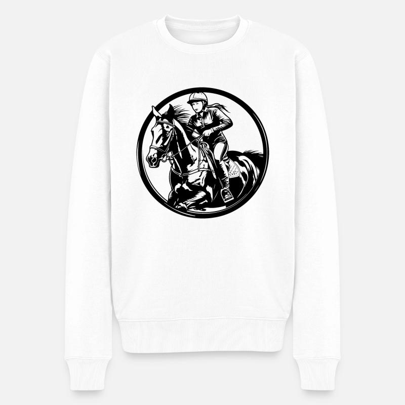 Reiten Pferd Frau Silhouette - Männer Premium Bio Pullover - Weiß
