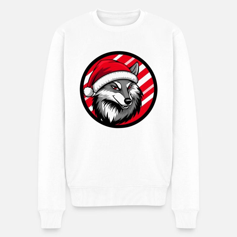 Wolf Weihnachten Tier - Männer Premium Bio Pullover - Weiß