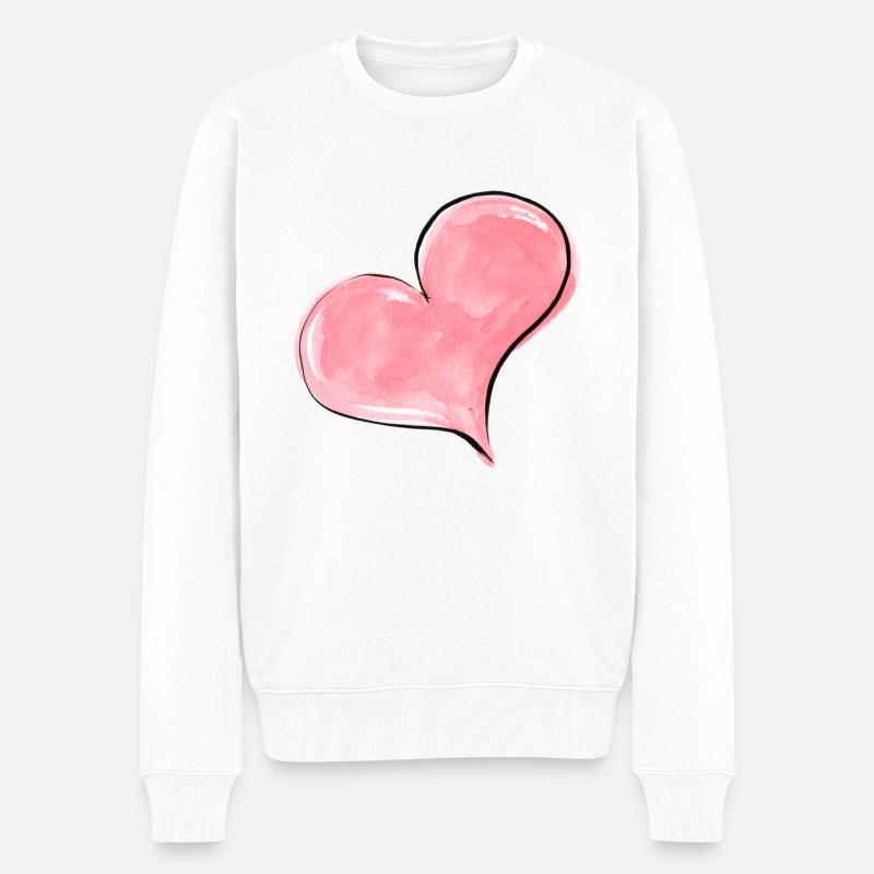 Herz Aquarell Rosa - Männer Premium Bio Pullover - Weiß