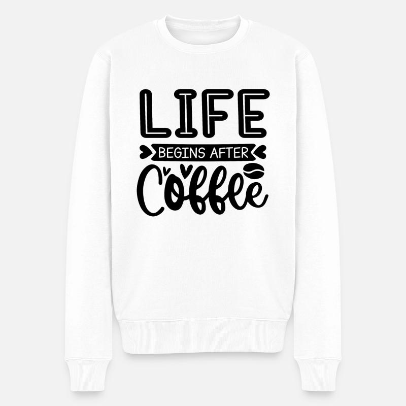 Das Leben beginnt nach dem Kaffee - Männer Premium Bio Pullover - Weiß