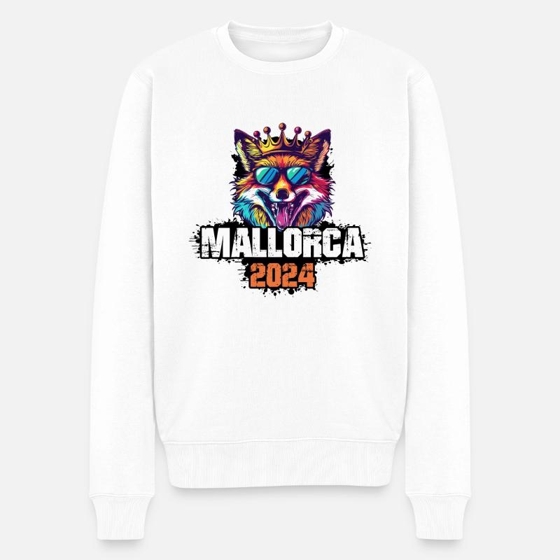 Mallorca 2024 Urlaub Fuchs - Männer Premium Bio Pullover - Weiß