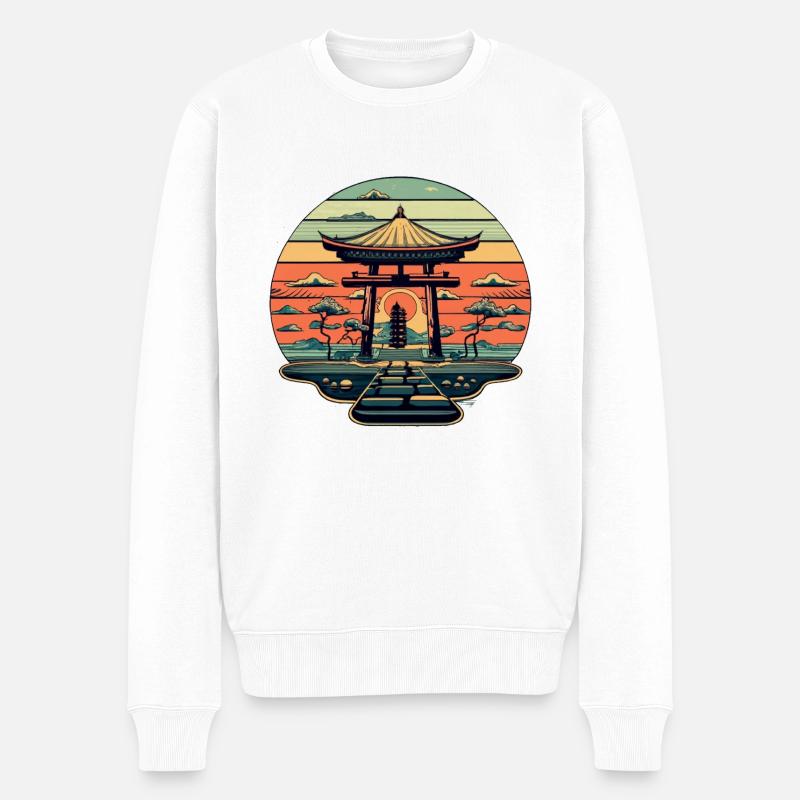 Japanischer Tempel - Männer Premium Bio Pullover - Weiß