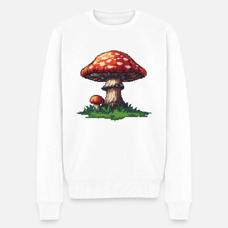 Pilz Pixel Symbol - Männer Premium Bio Pullover - Weiß