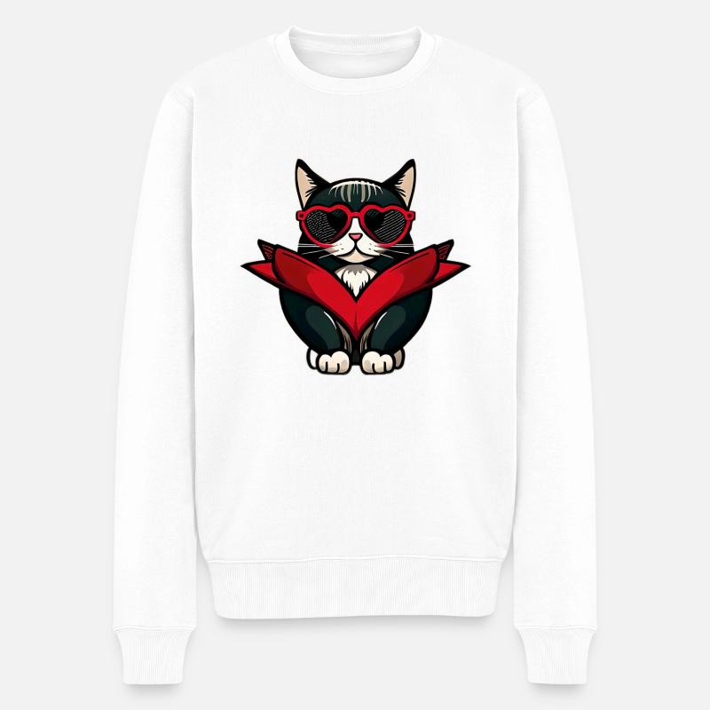 Katze mit Herzbrille - Männer Premium Bio Pullover - Weiß