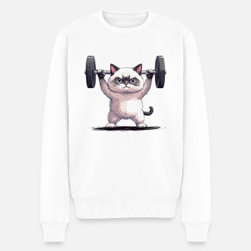 Gym Musculation Chat - Pull Premium bio Homme - blanc
