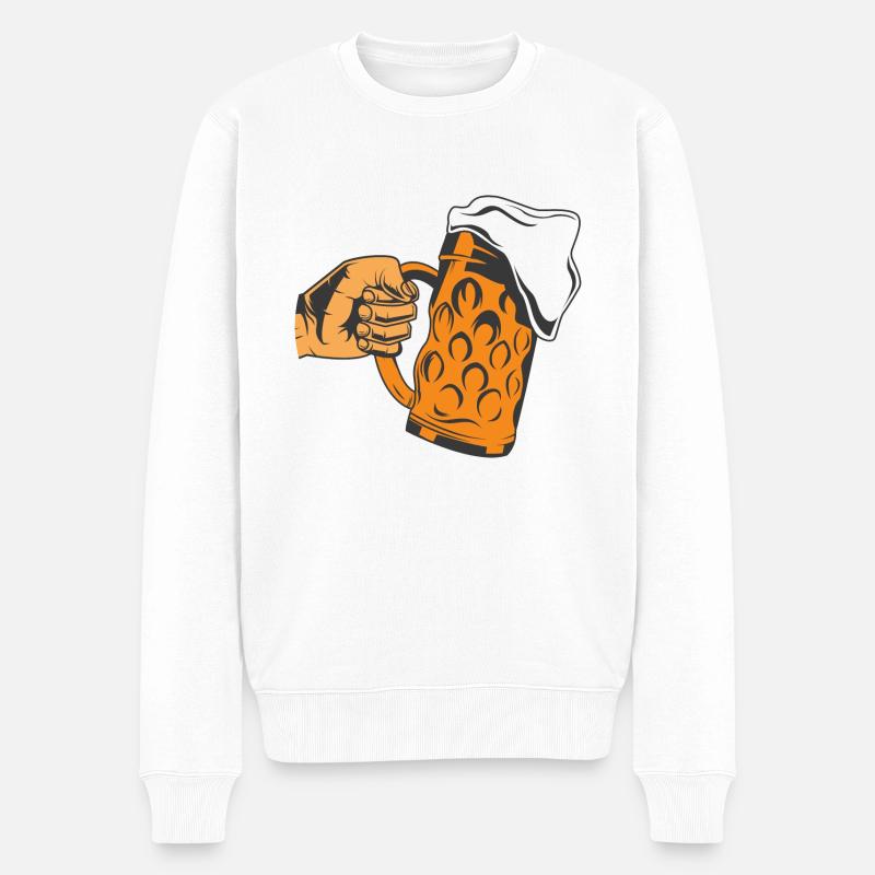 Hand mit Bier - Männer Premium Bio Pullover - Weiß