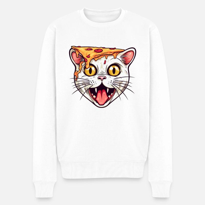 Pizza Katze - Männer Premium Bio Pullover - Weiß