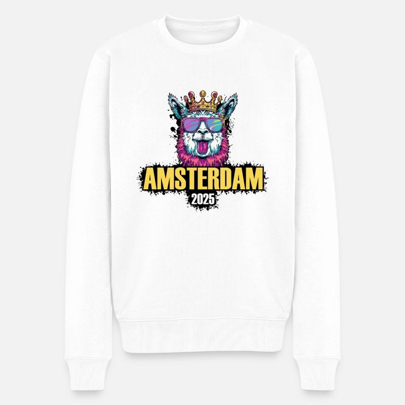 Amsterdam 2025 Alpaka Party Urlaub - Männer Premium Bio Pullover - Weiß