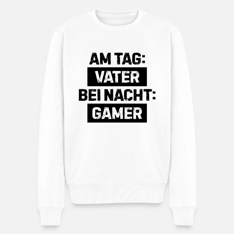 Am tag vater bei nacht gamer Zocken Nerd Geschenk - Männer Premium Bio Pullover - Weiß