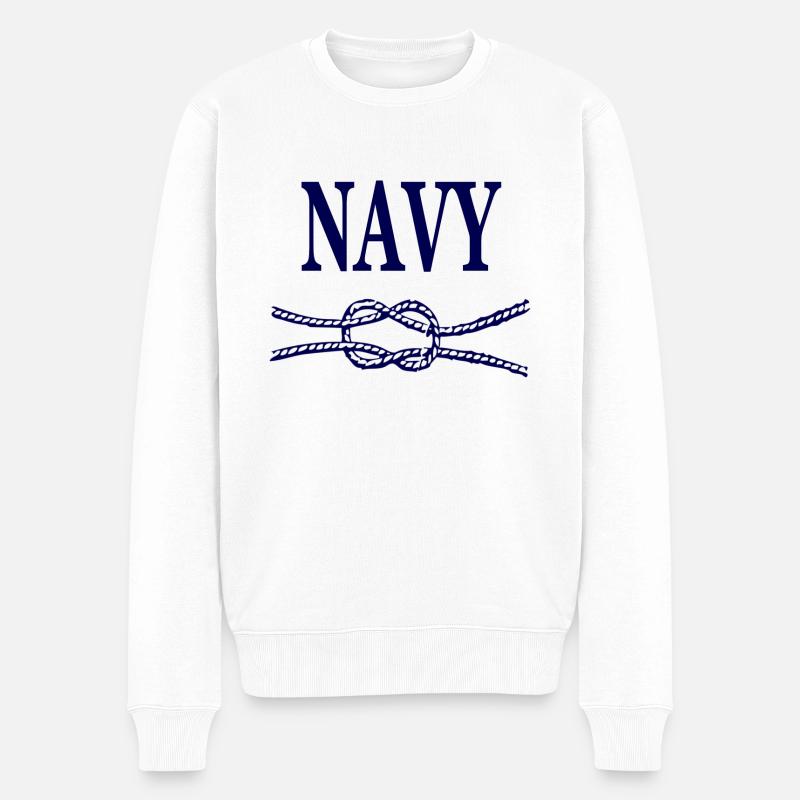 NAVY BLUE SCRIPT - Men's Premium Organic Jumper - white