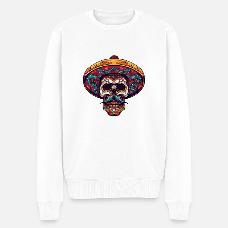 Mexikaner Totenkopf - Männer Premium Bio Pullover - Weiß