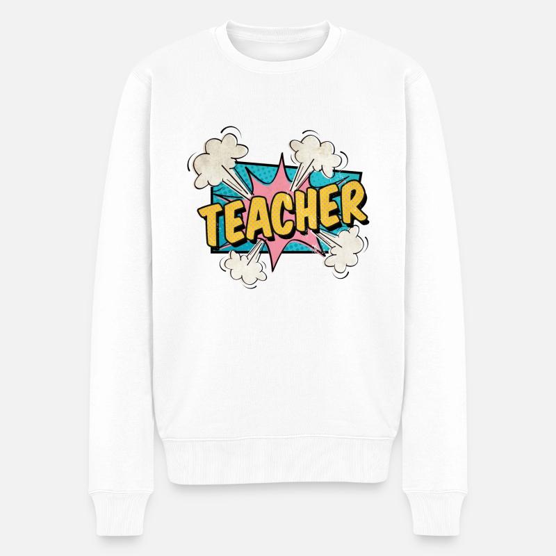 Lehrer Comic Superhelden Schrift - Männer Premium Bio Pullover - Weiß