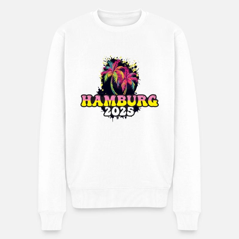 Hambourg 2025 Palmiers de Noël - Pull Premium bio Homme - blanc