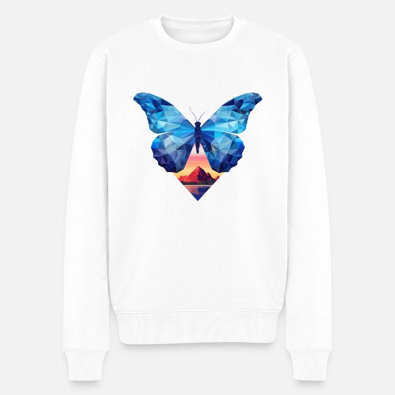 Blauer Morpho-Schmetterling - Männer Premium Bio Pullover - Weiß