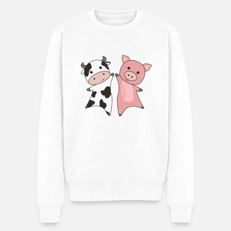 Schwein Kuh Schweinchen süße Bauernhof Tiere - Männer Premium Bio Pullover - Weiß