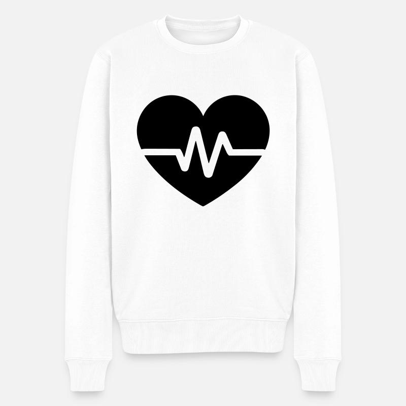 Herzschlag - Männer Premium Bio Pullover - Weiß
