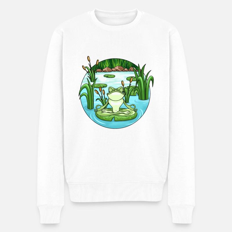 Yoga Frosch im Teich - Männer Premium Bio Pullover - Weiß