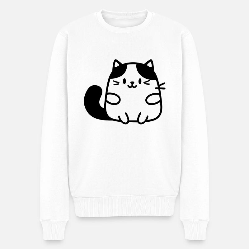 Katze - Männer Premium Bio Pullover - Weiß