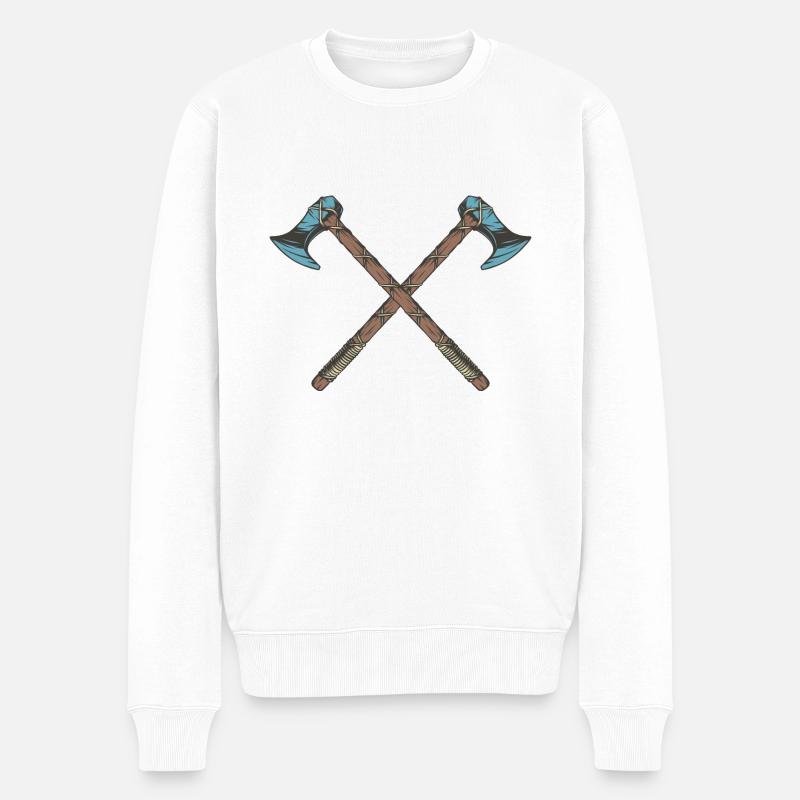 Wikinger Äxte - Männer Premium Bio Pullover - Weiß