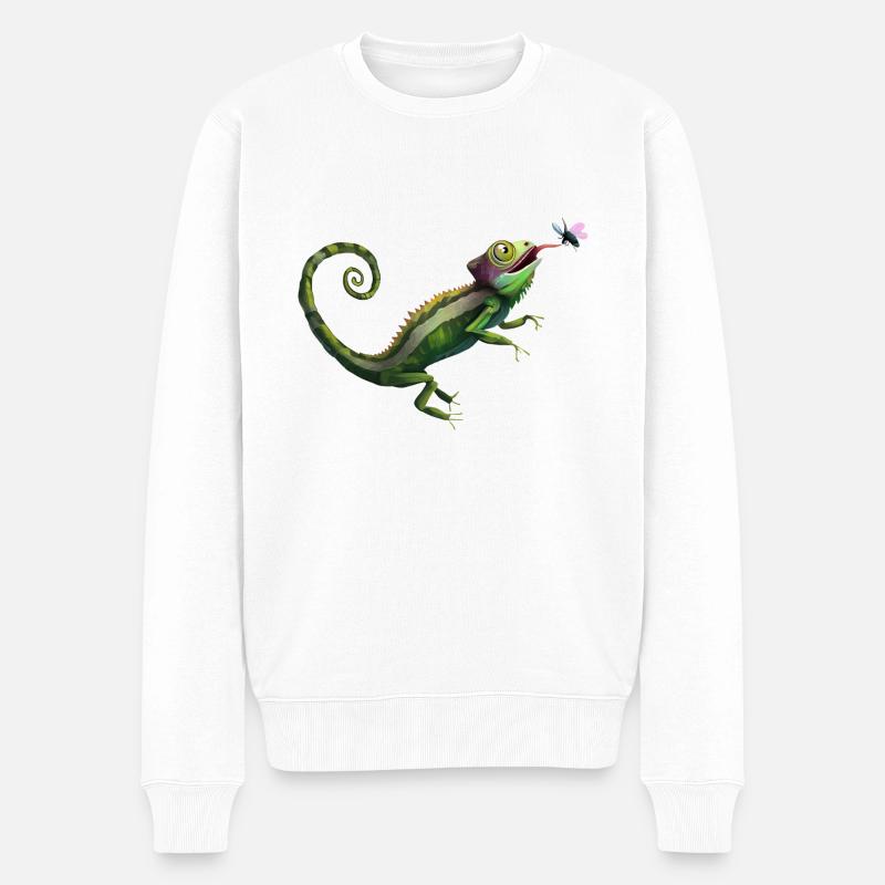 chamäleon frisst fliege - Männer Premium Bio Pullover - Weiß