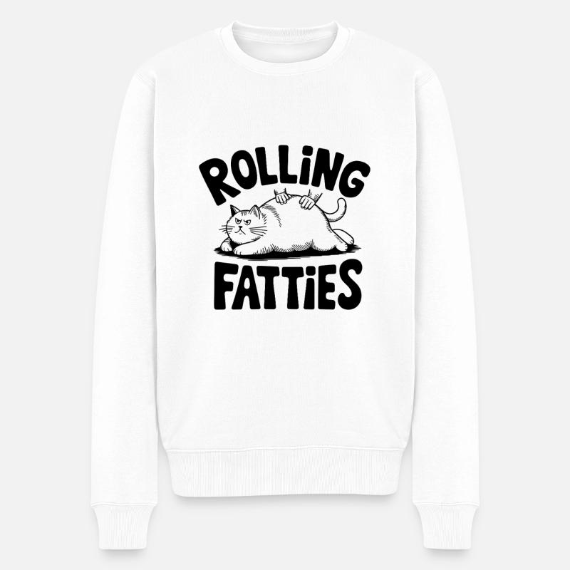 Rolling Fatties Katze Humor - Männer Premium Bio Pullover - Weiß