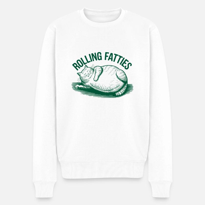 Rolling Fatties Katze Humor - Männer Premium Bio Pullover - Weiß