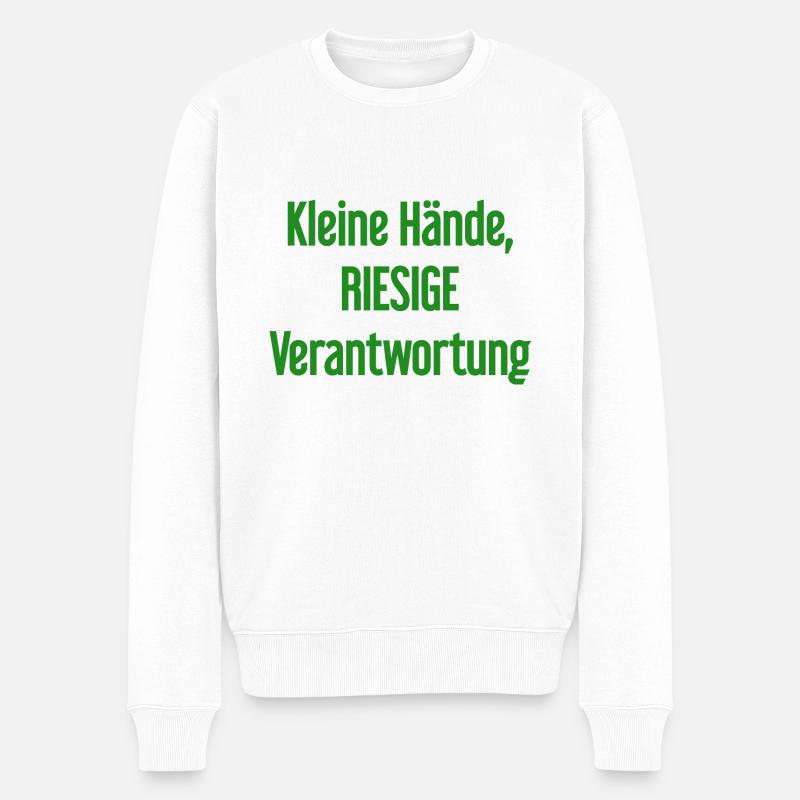 Kleine Hände, riesige Verantwortung Eltern-Spruch - Männer Premium Bio Pullover - Weiß