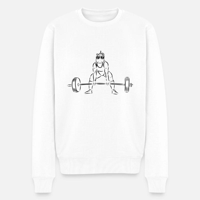 Einhorn Kreuzheben - Männer Premium Bio Pullover - Weiß