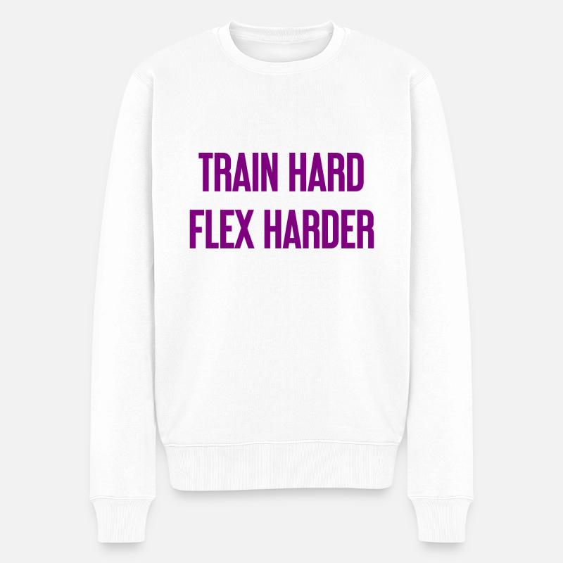 Train Hard Flex Harder - Männer Premium Bio Pullover - Weiß