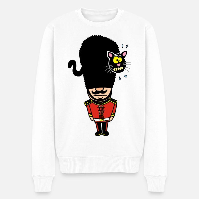 Englische Königsgarde und ihre Hutkatze - Männer Premium Bio Pullover - Weiß