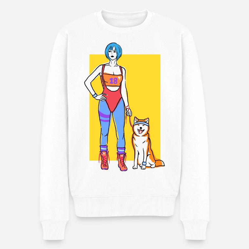 80er Jahre Menschen V02 - Männer Premium Bio Pullover - Weiß