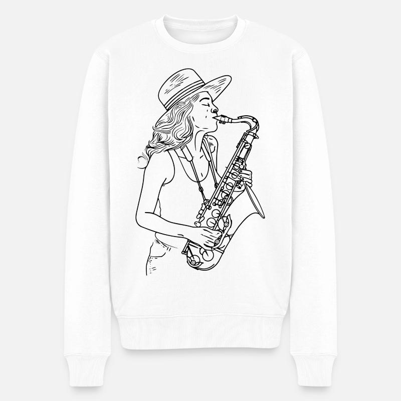 Dessin de saxophoniste - Pull Premium bio Homme - blanc