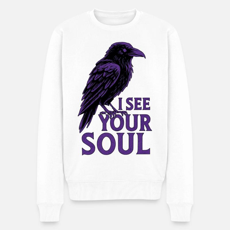Mystischer Rabe – Ich sehe deine Seele - Männer Premium Bio Pullover - Weiß
