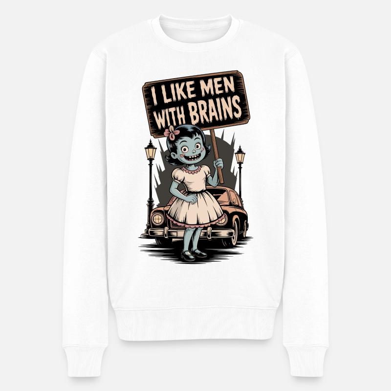 Illustration bizarre d'un poltergeist zombie - Pull Premium bio Homme - blanc